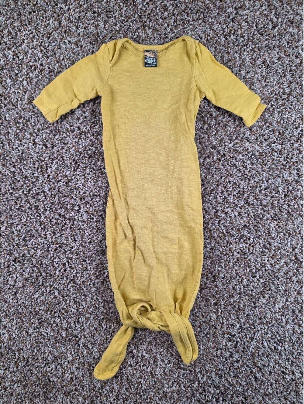 First Wave Baby Sz 0-6M mustard yellow infant knotted sleep gown